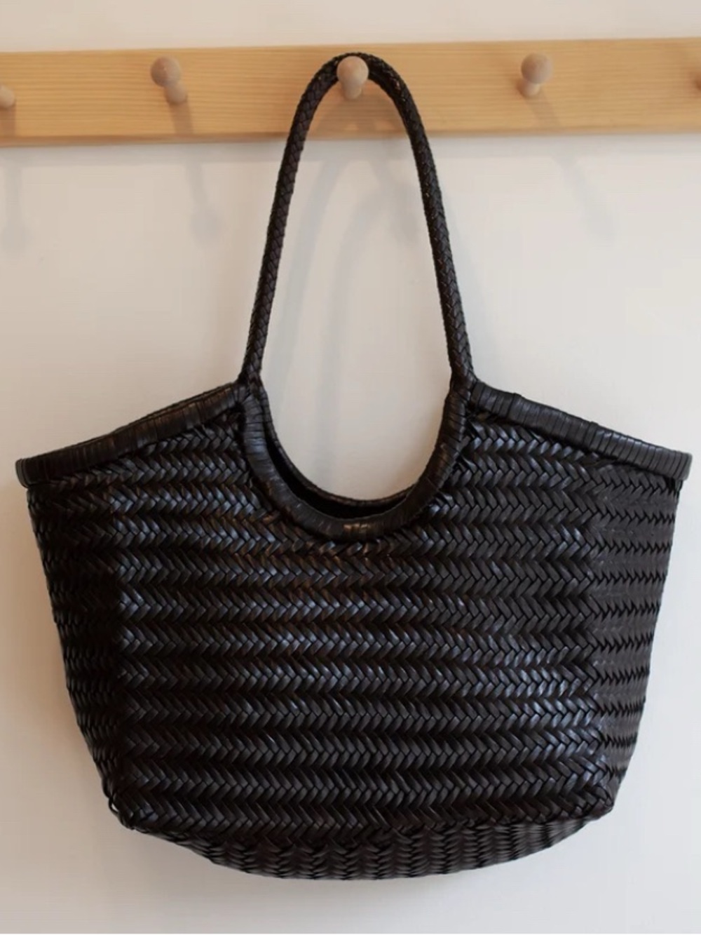 Woven leather market tote